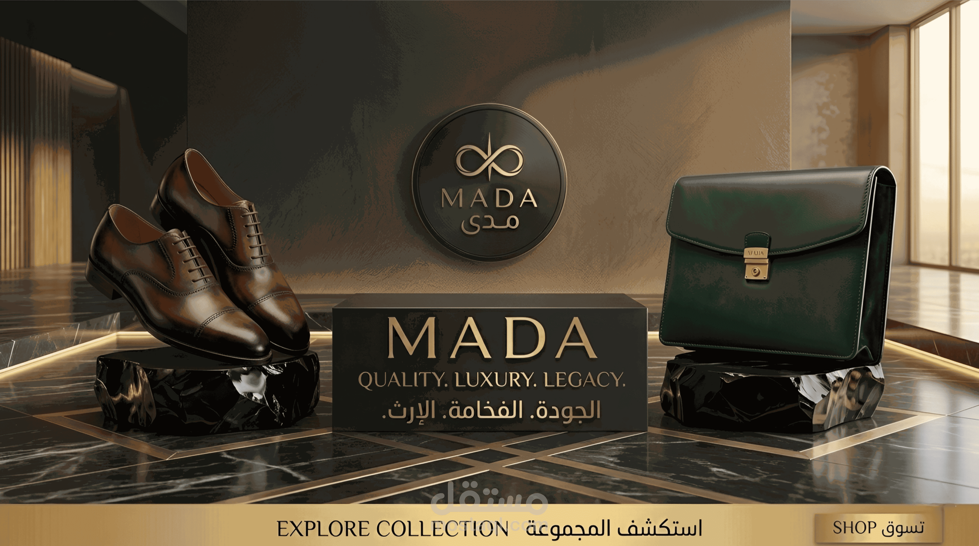 تصميم حملة إعلانية لخط المنتجات الجلدية (MADA Leather Collection).