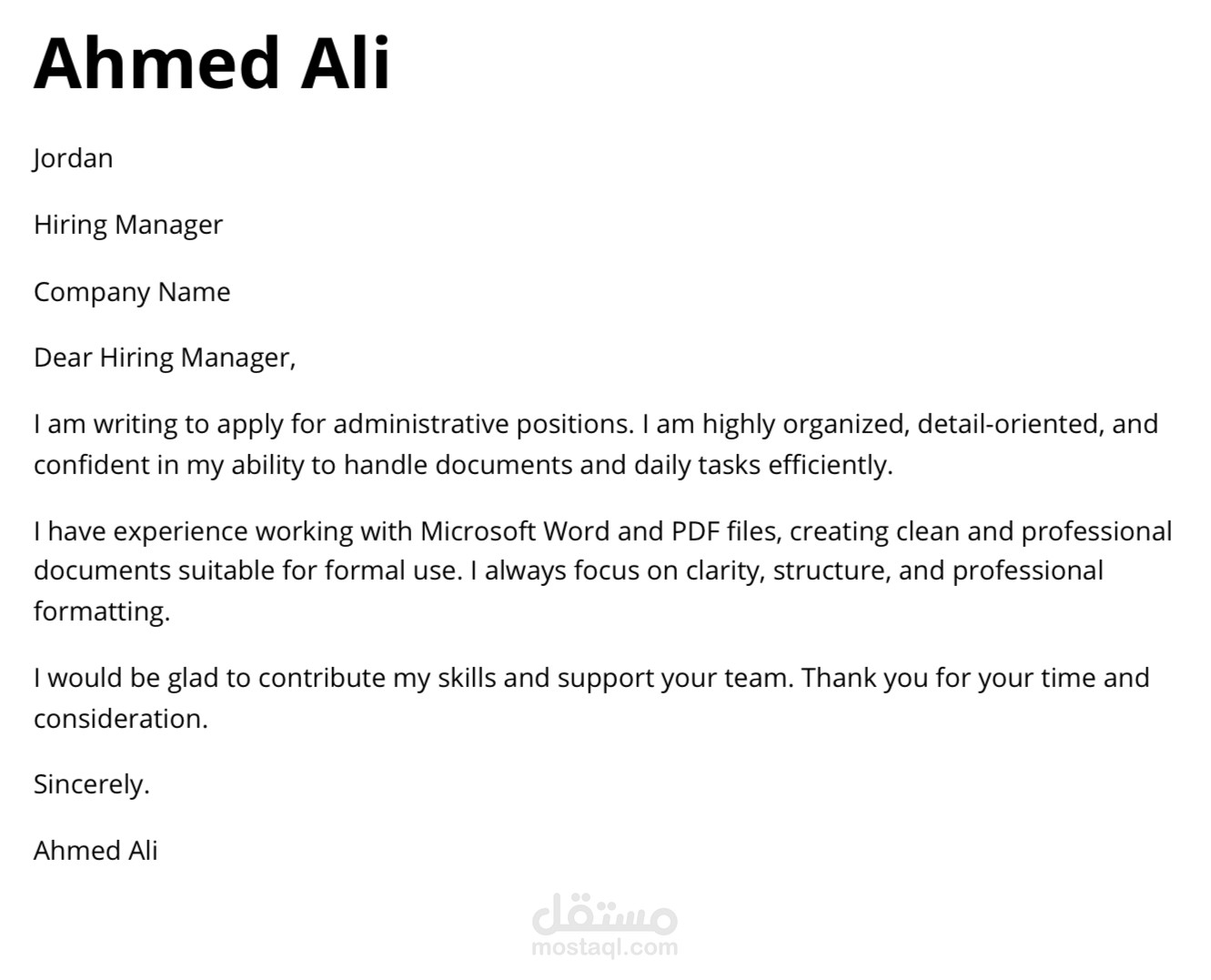 Professional Cover Letter Writing (Sample)