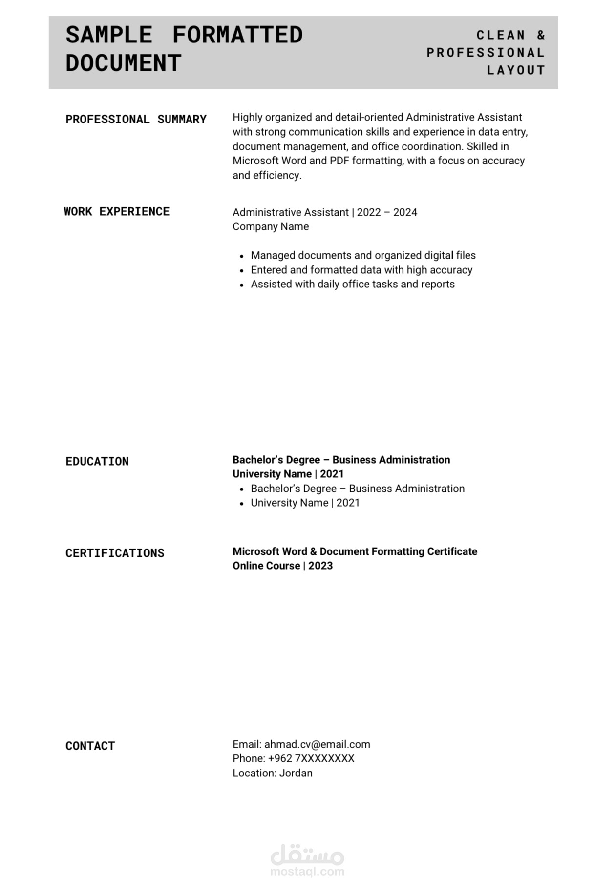 Professional Document Formatting Sample