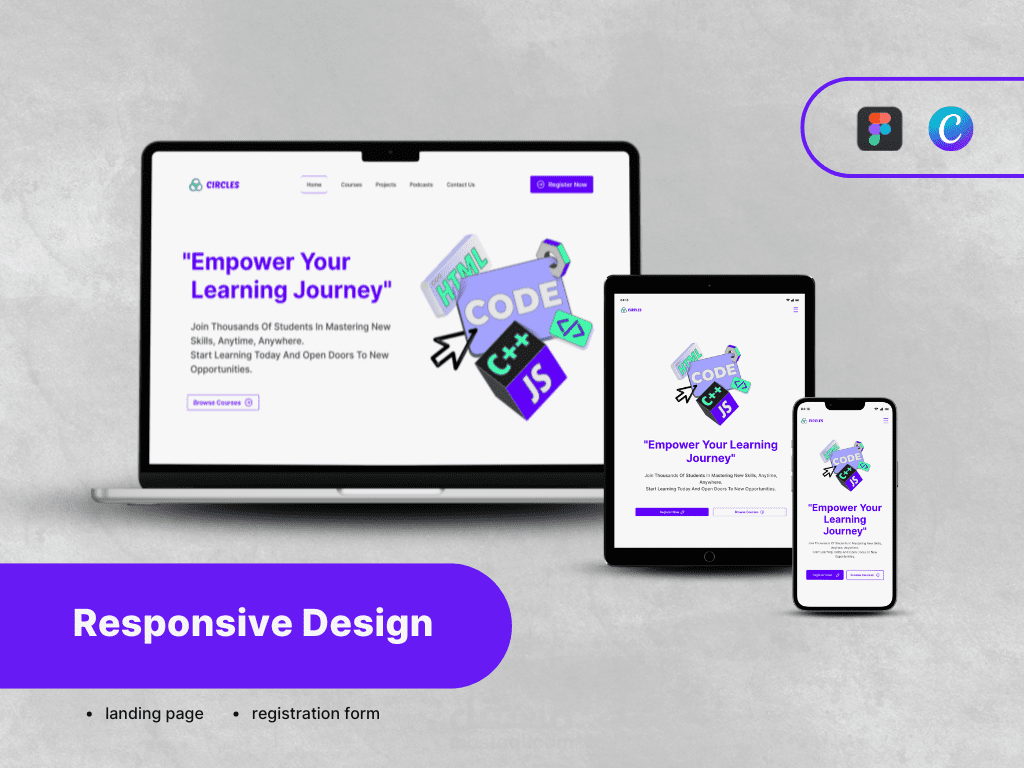 Responsive UI Design for online learning platform