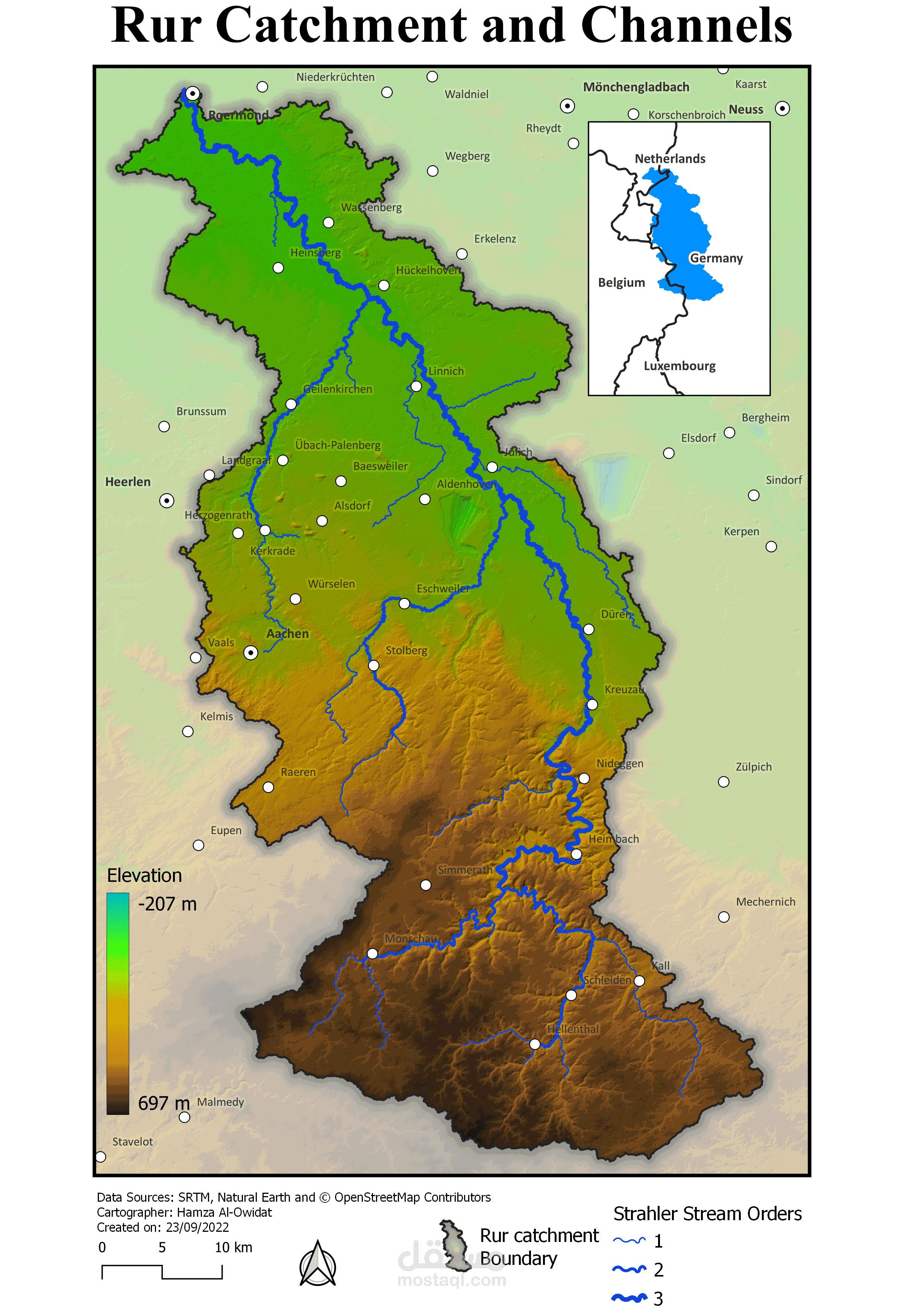 تحليل هيدرولوجي وتصميم خارطة باستخدام برنامج ArcGIS و QGIS