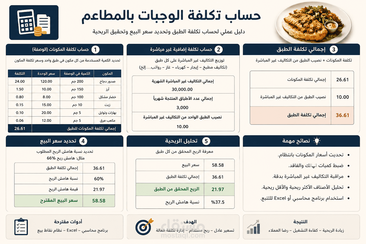 حساب تكلفة الوجبات بالمطاعم