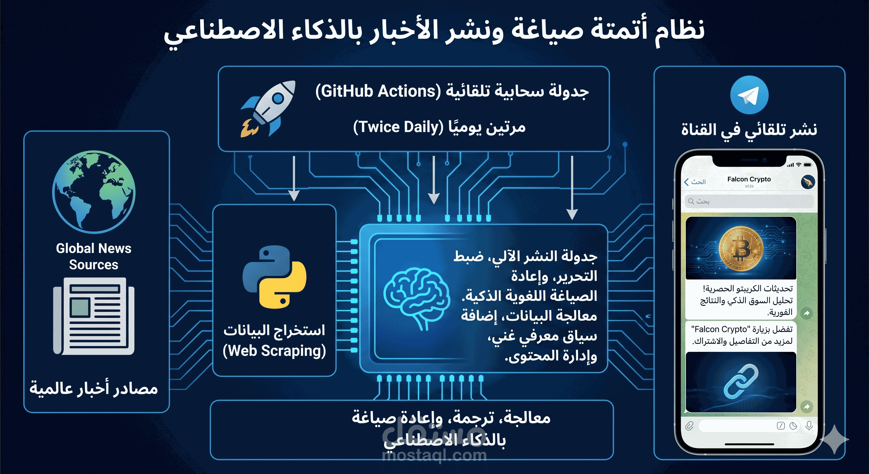 نظام أتمتة شامل (AI Agent) لصناعة ونشر المحتوى الإخباري.