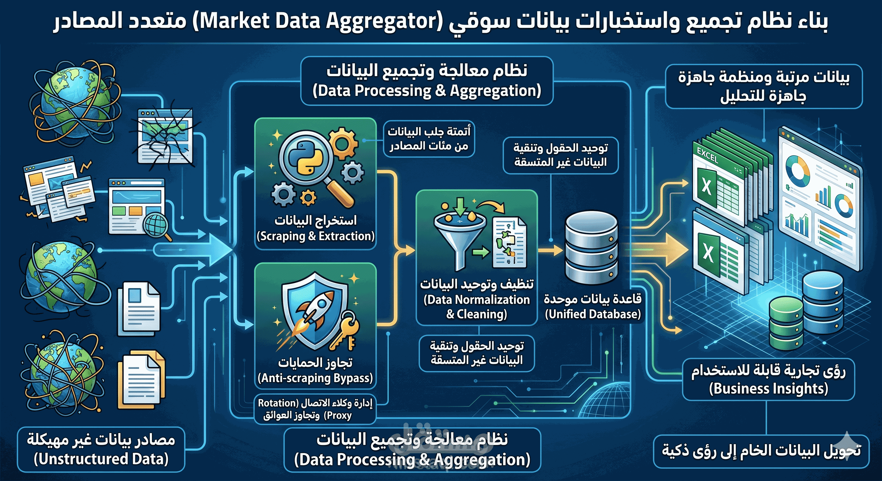 بناء نظام مجمع ومراقب بيانات سوقي (Market Data Aggregator) متعدد المصادر