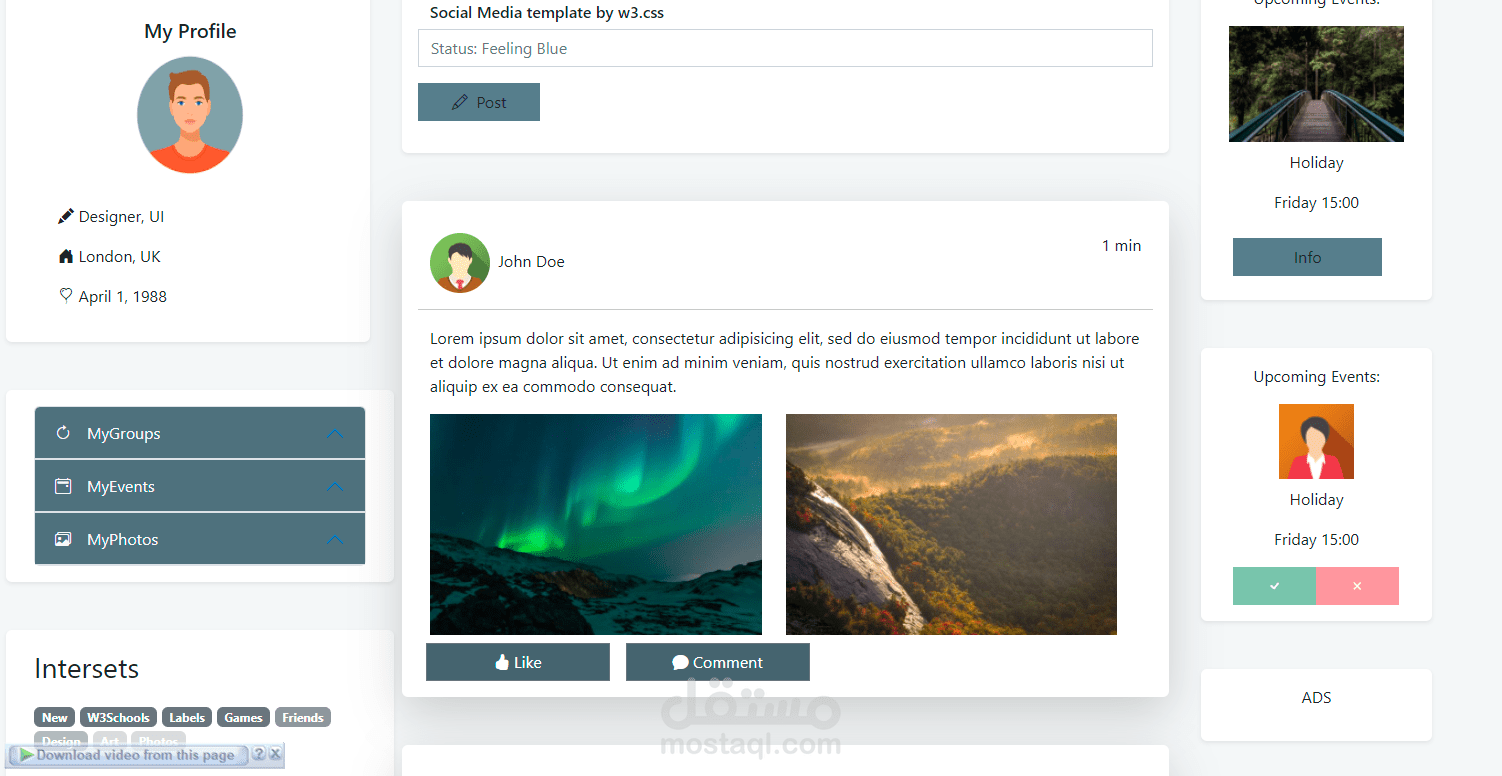 تصميم موقع سوشيال متجاوب باستخدام ال Bootstrap