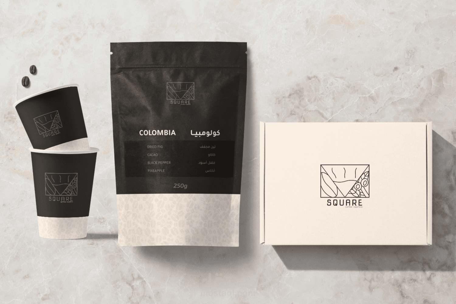شعار وهوية بصرية لمحمصة قهوة / Square Coffee Logo