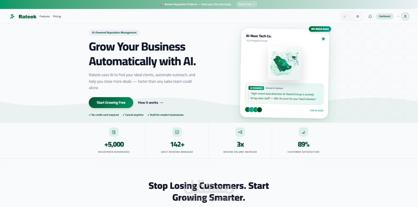 Rateek — AI-Powered Reputation Management & Client Discovery SaaS