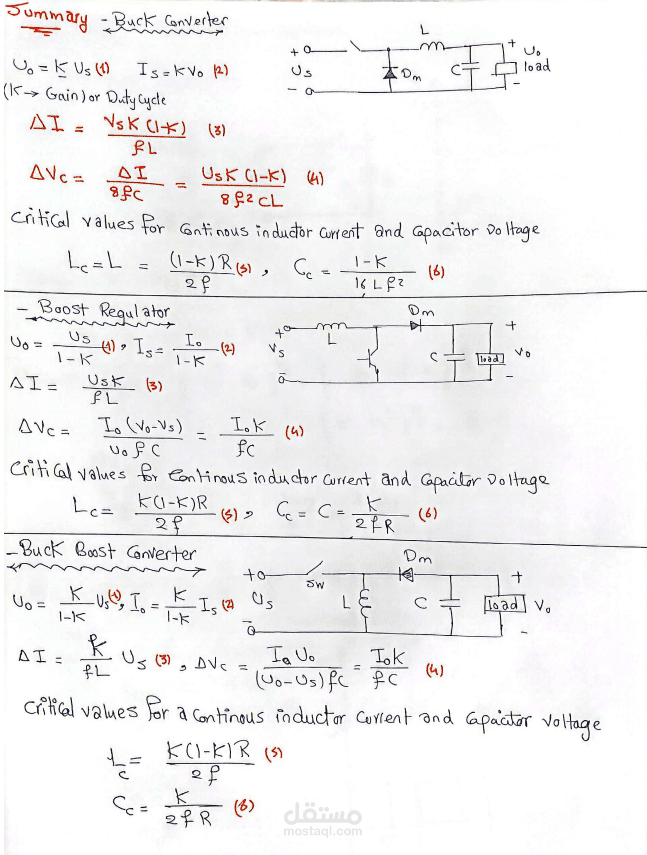كورس الكترونيات الطاقة المتقدمة - ملخص لقوانين الdc-dc chopper