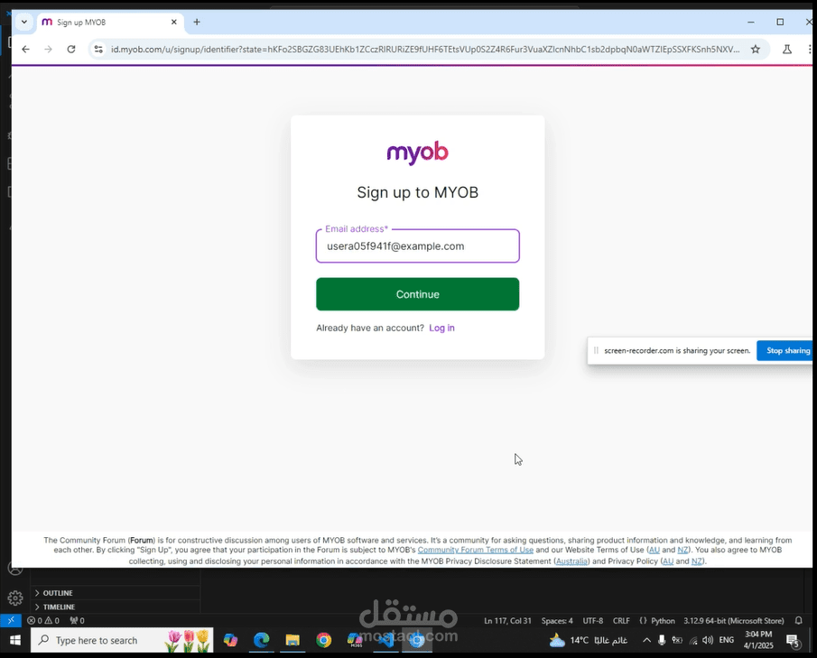 سكربت اوتويشن رسائل قصيرة موقع Myob باستخدام بايثون