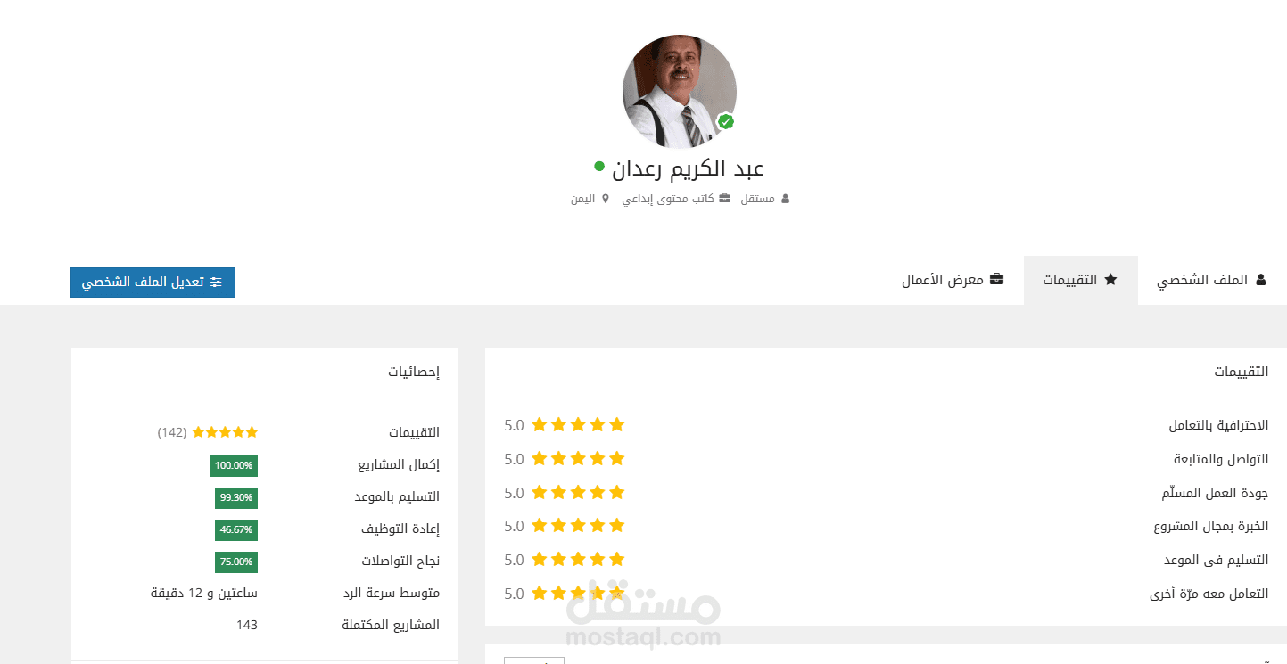 صفحتي وتقييماتي وأوسمتي