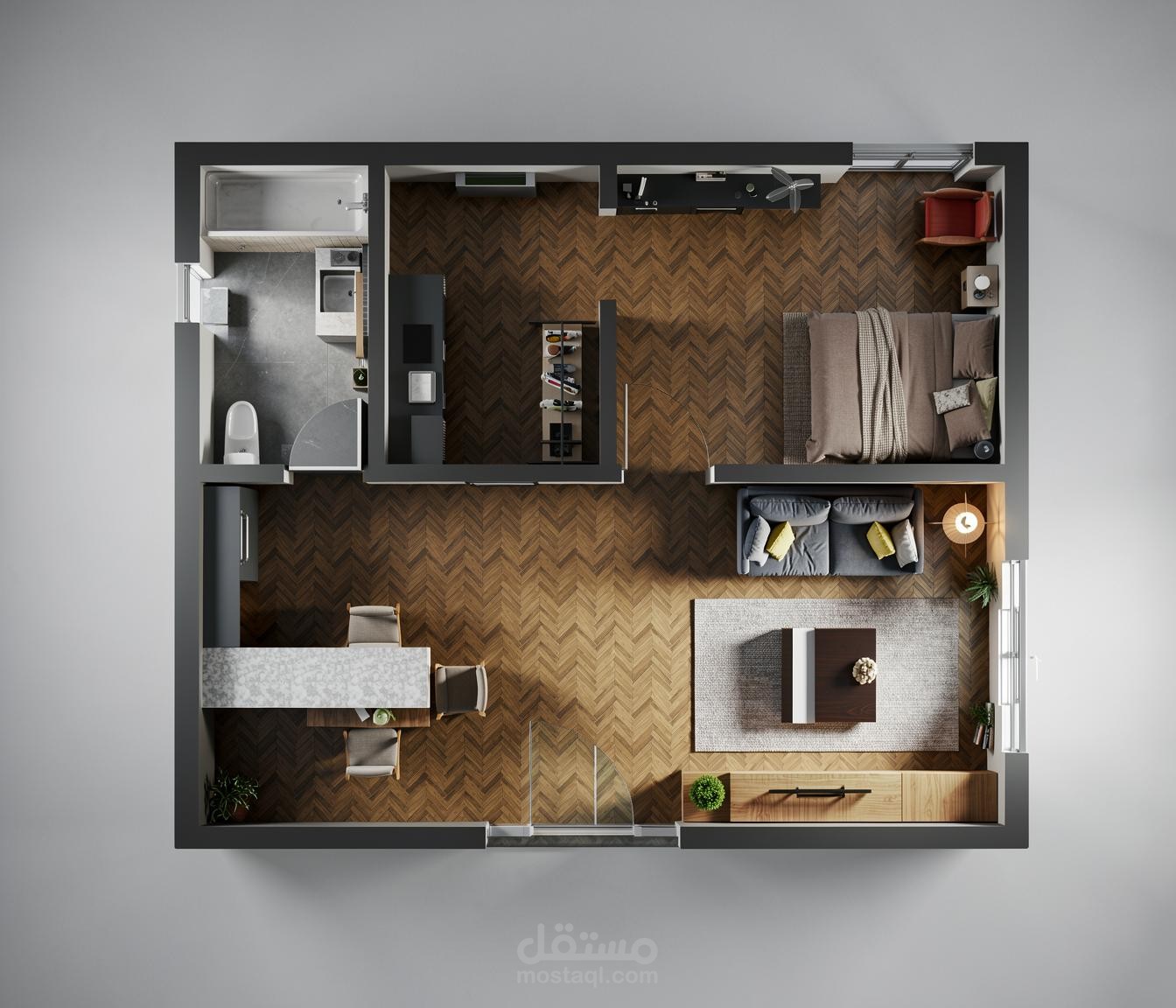 تصميم داخلي لاستوديو سكني