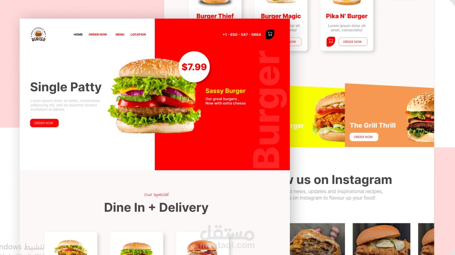 تصميم واجهات موقع Burger