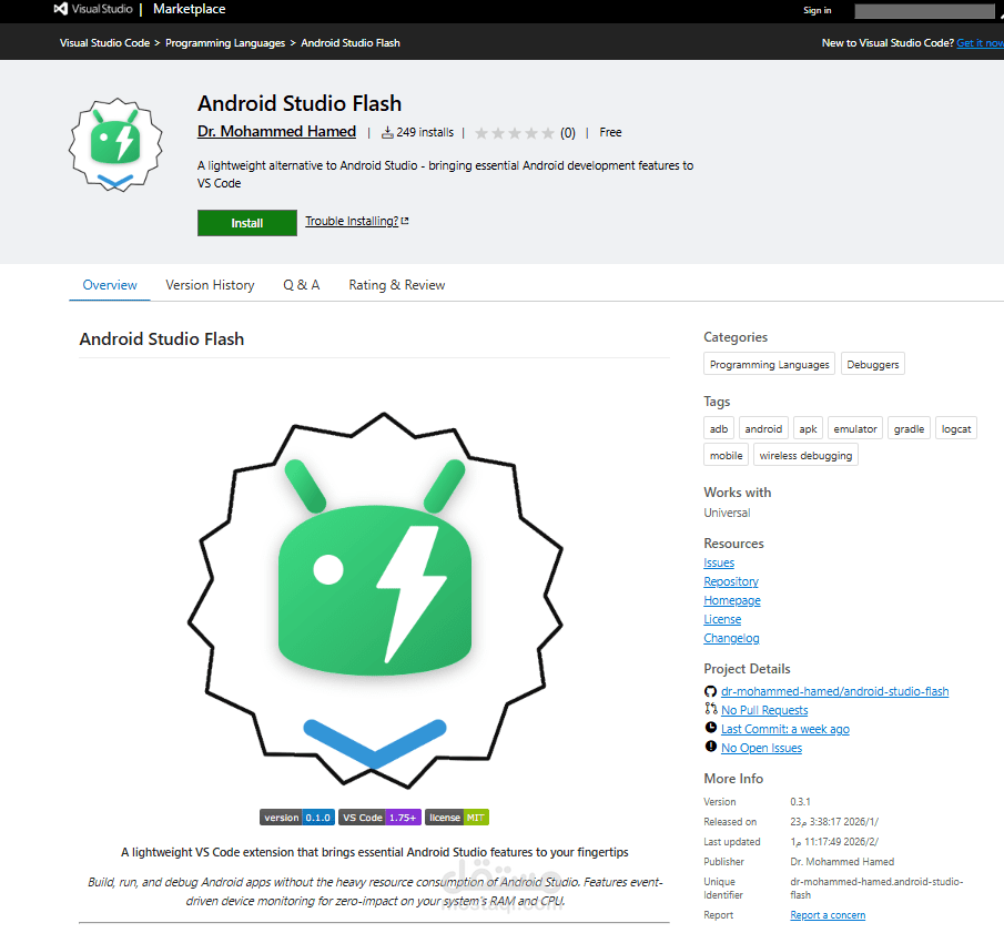 بديل خفيف لمشروع android studio  الضخم