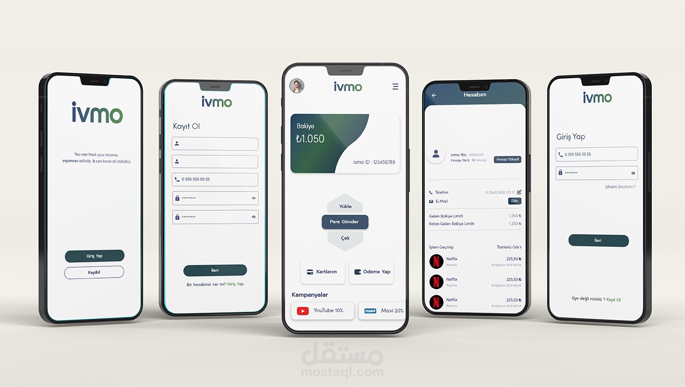 تصميم ui ux لتطبيق بنك ivmo