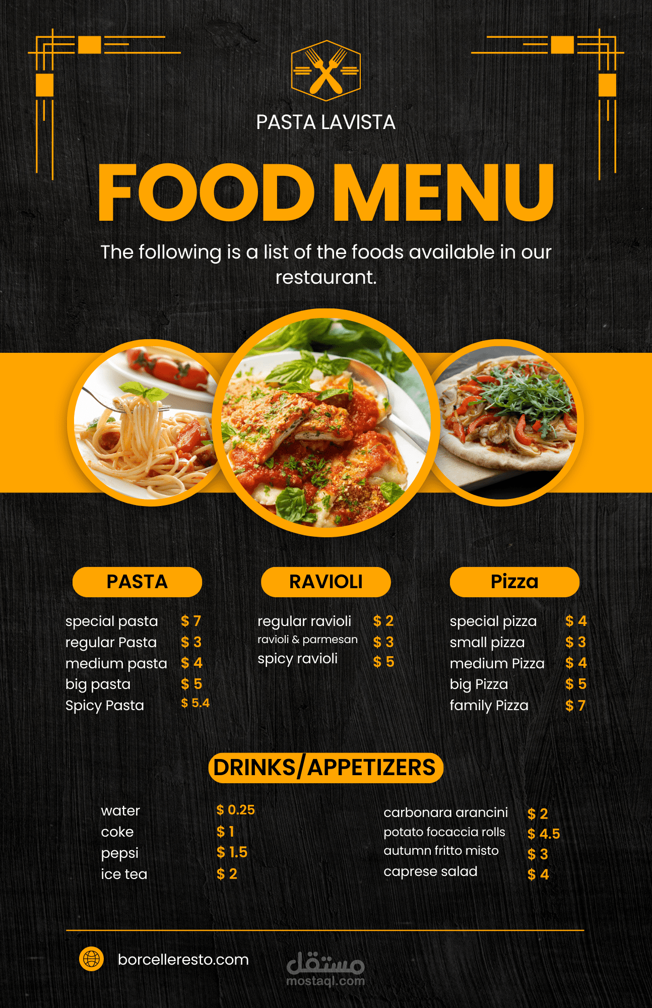 صممنا هذا المنيو للمطعم الايطالي PASTA LAVISTA