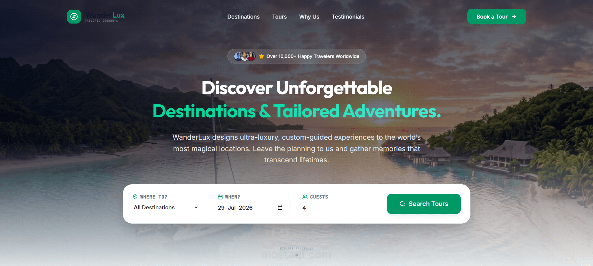 Landing Page احترافية لموقع سياحي باستخدام React.js.