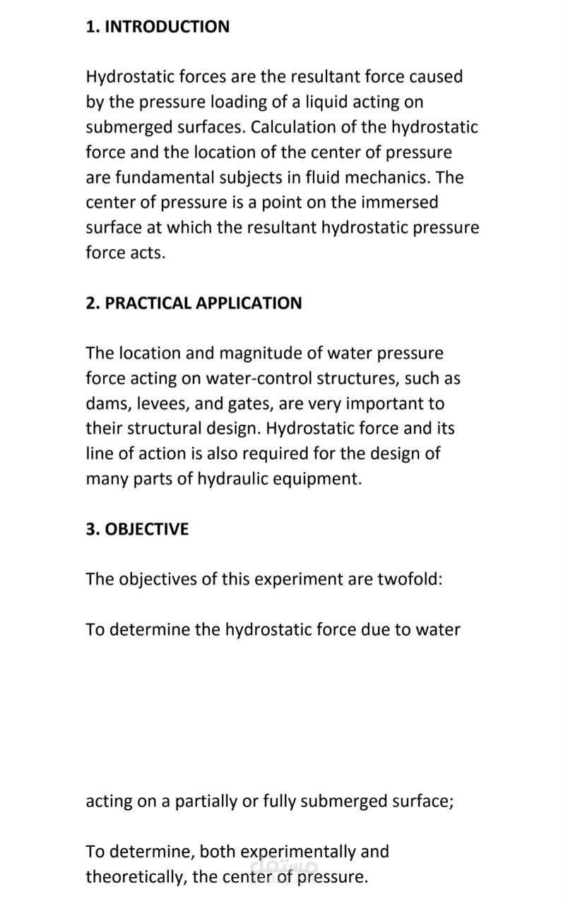 Report about Hydrostatic forces