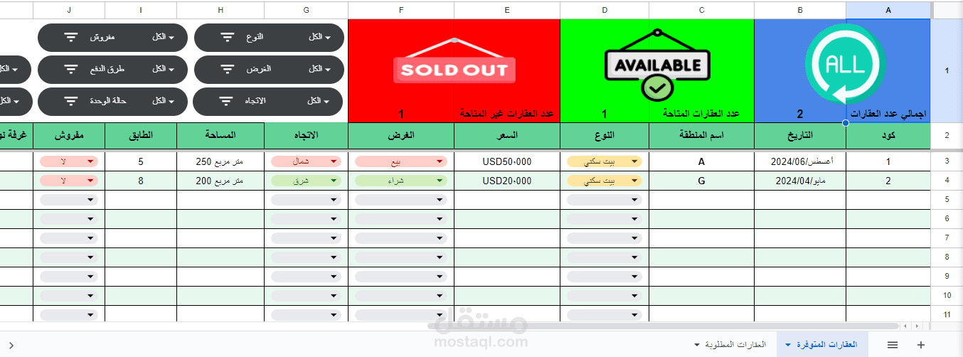 تصميم عدة شيتات على جوجل درايف لإدارة مكتب عقارات.