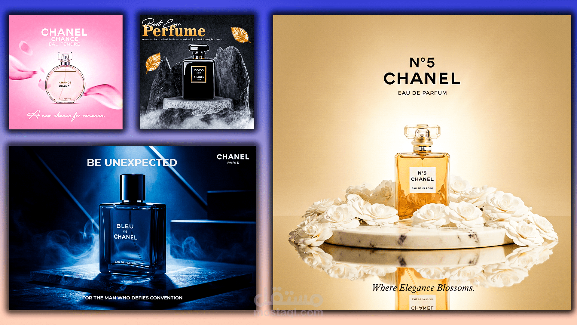 تصاميم إبداعية للمنتجات الفاخرة والعطور العالمية