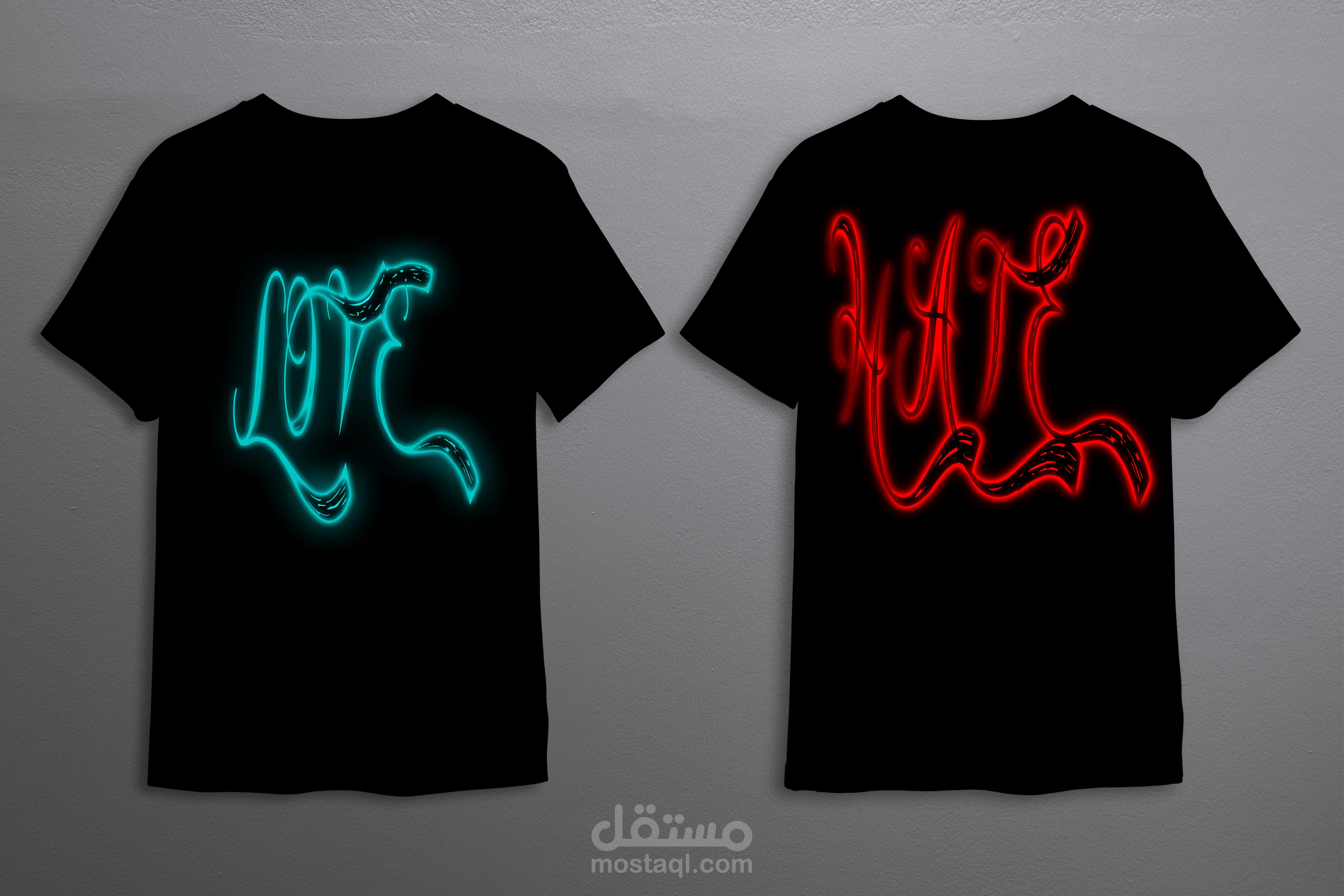 تصميم تي شيرت بتاثير النيون والجلو الرائع