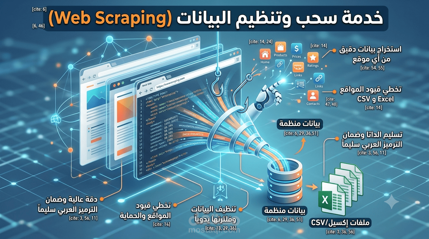 تطوير سكربتات أتمتة واستخراج البيانات (Web Scraping) وتنظيفها بدقة عالية