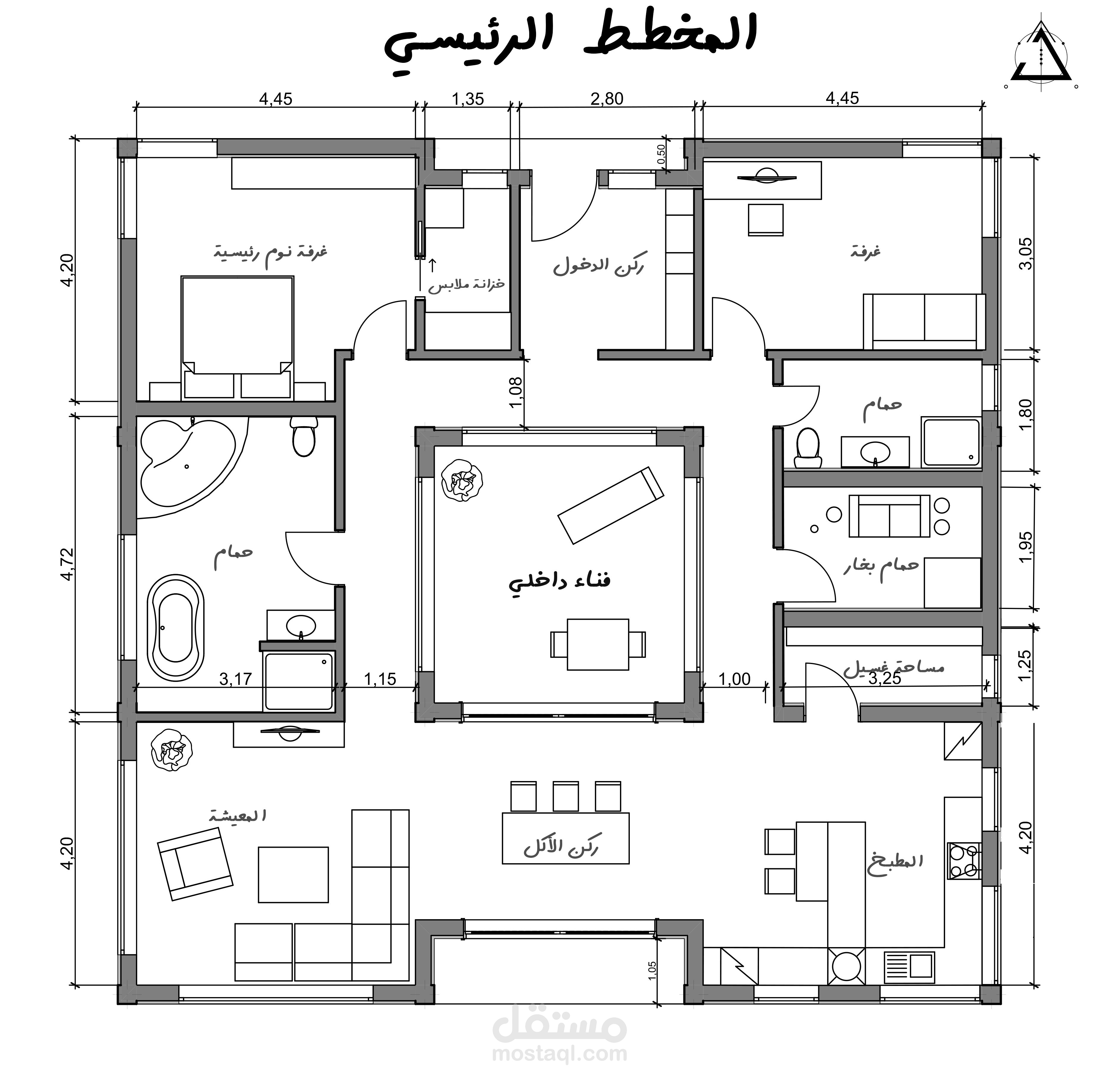 مخطط منزل ذو فناء داخلي