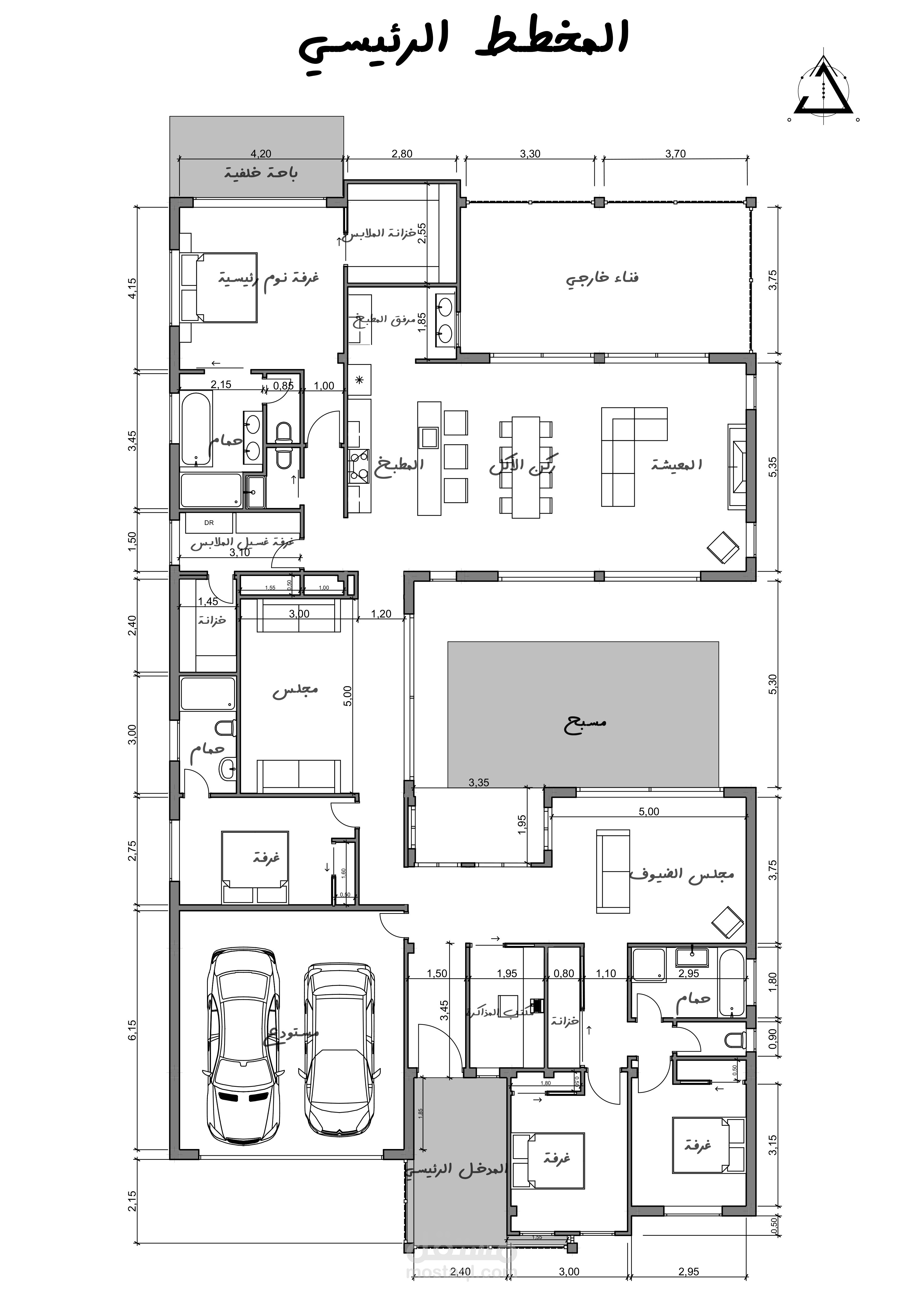 مخطط منزل ذو طراز حديث يحتوي على مسبح