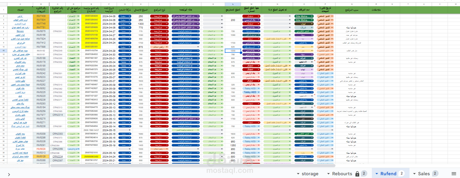 شيت للمرتجعات