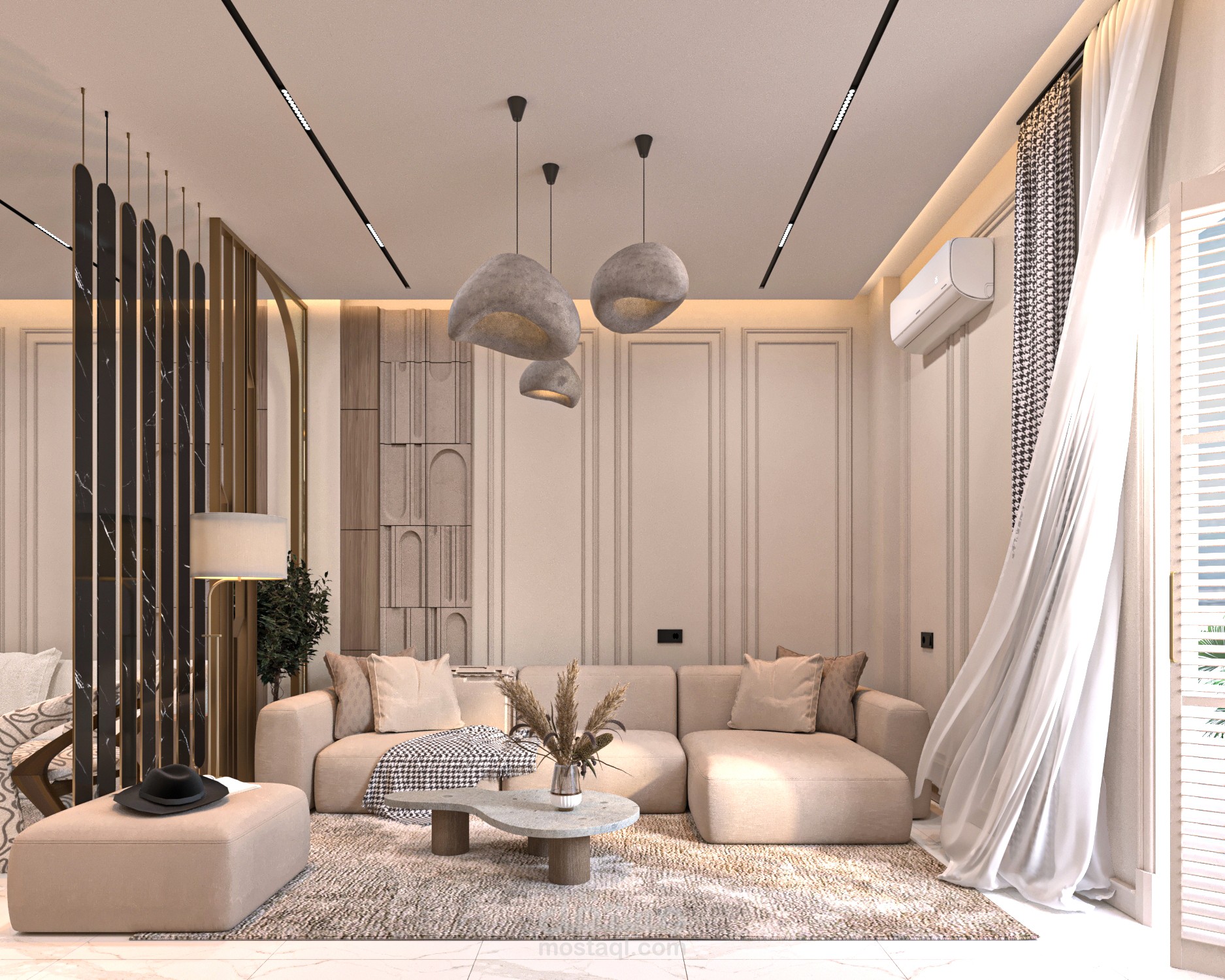 تصميم داخلي - منطقة الاستقبال والمعيشة