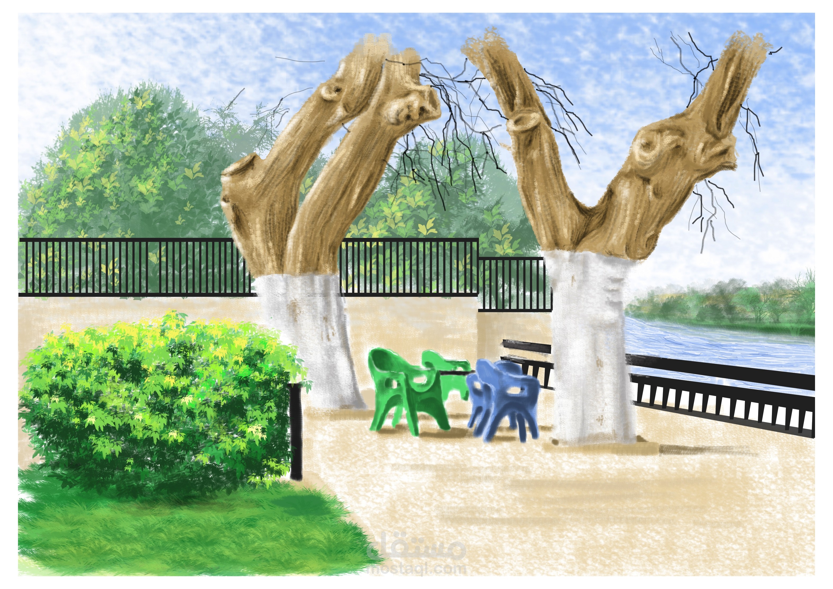 رسم ديجيتال لمنظر طبيعي