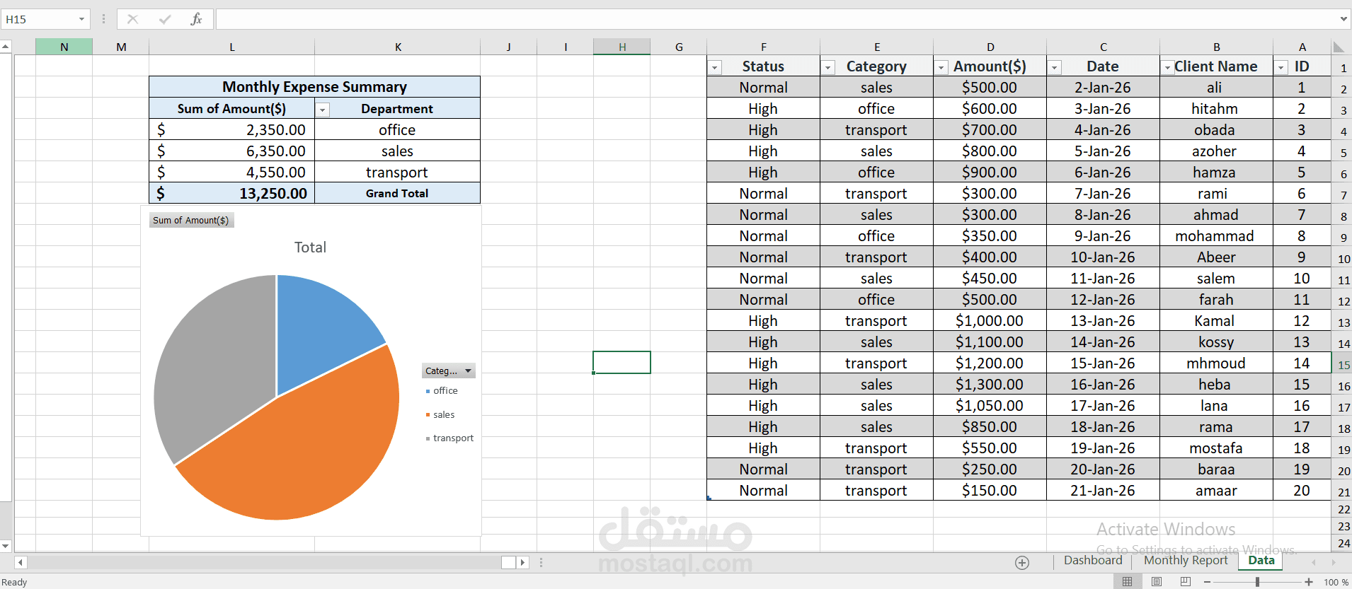 Monthly Expense Report Excel