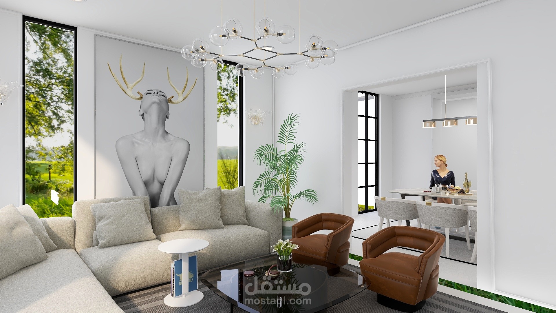 تصميم جلسة خارجيه مع غرفة طعام