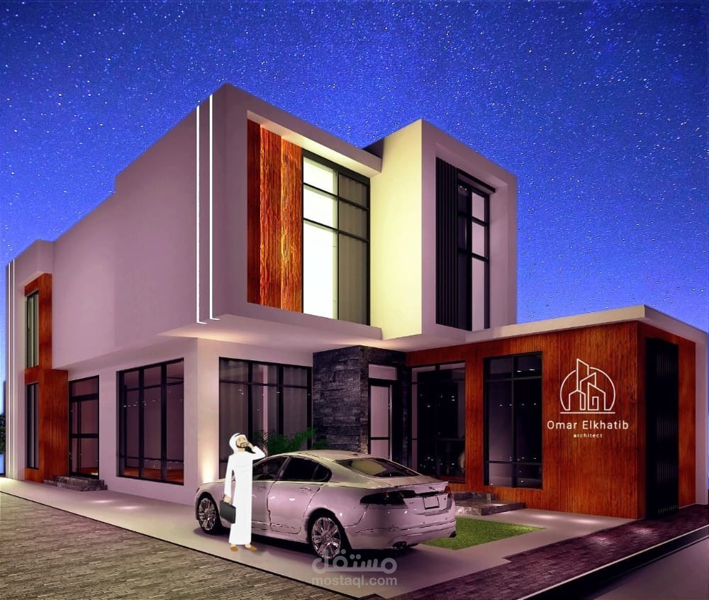 تصميم خارجي لفيلا خليجي بطراز مودرن