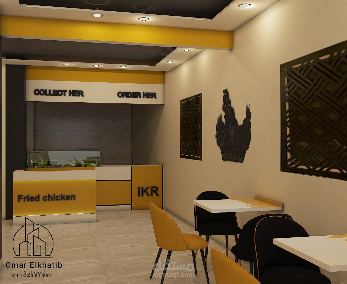 تصميم 3D لمطعم طراز طبيعى.