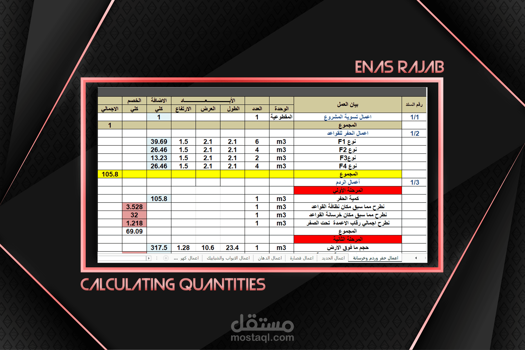حصر كميات للمشاريع والمنازل