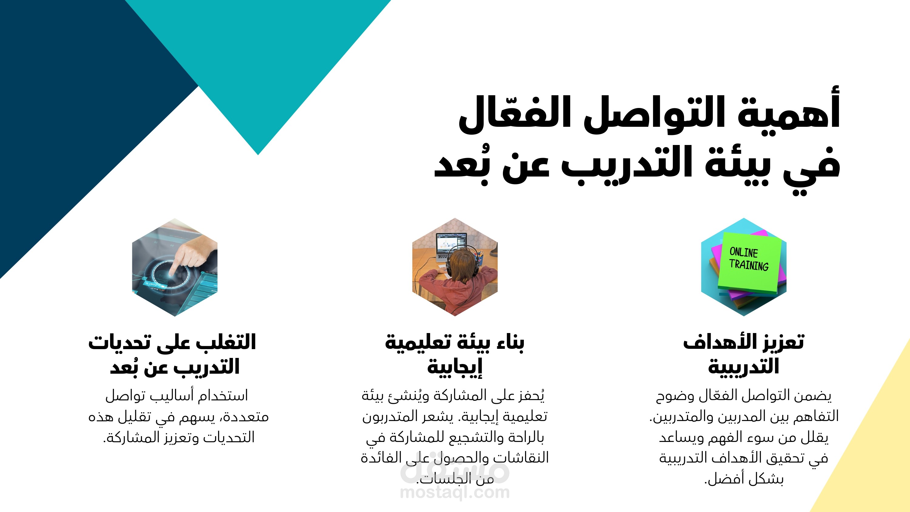 تصميم وتنفيذ جلسة تدريبية: مهارات التواصل الفعّال لمنسقي التدريب عبر الإنترنت
