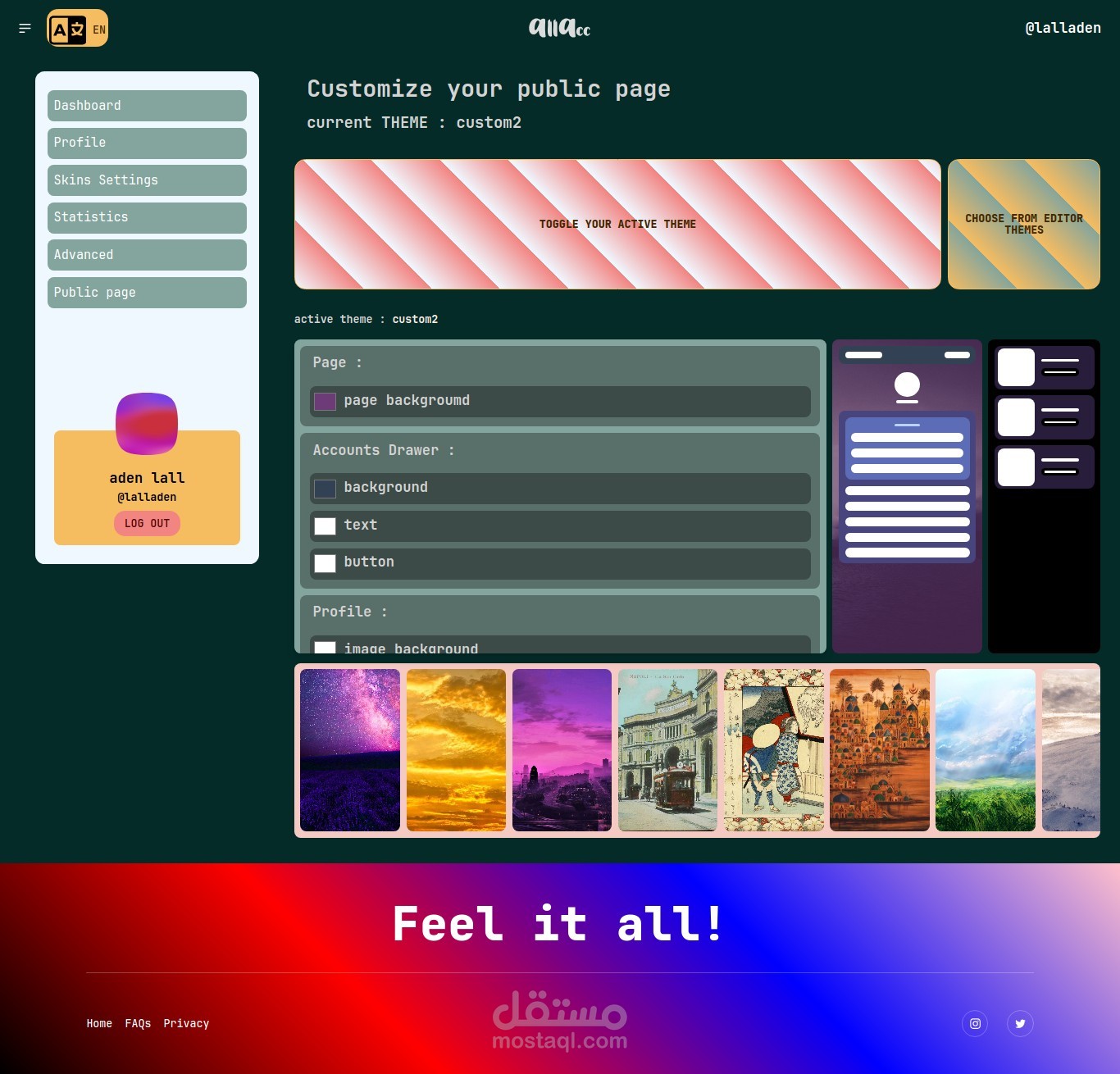 allacc website - Laravel Fullstack - all your social accounts in one link