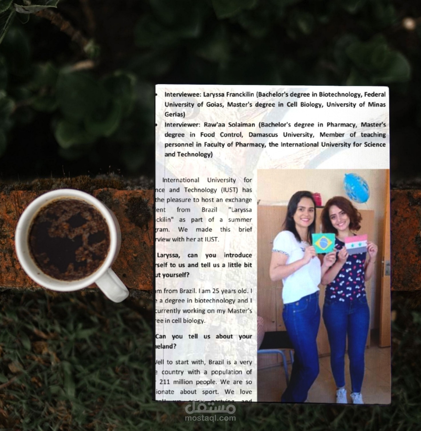 مقالي باللغة الانكليزية عن حوار أجريته مع موفدة أجنبية