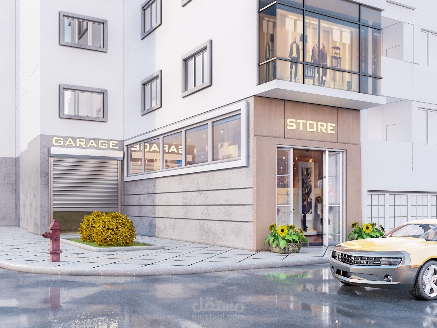 تصميم خارجي لواجهة مبنى  تجاري سكنى مودرن