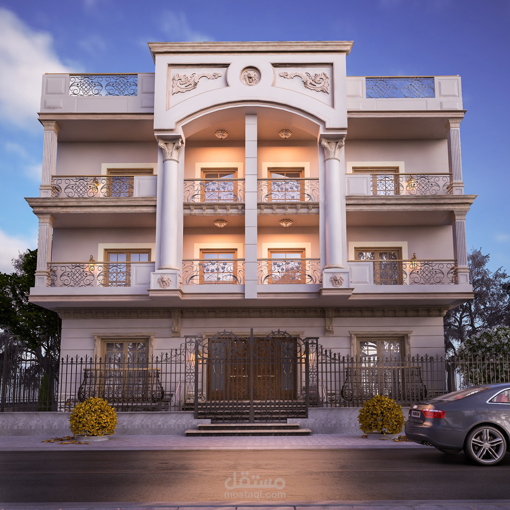 تصميم خارجي لواجهة فيلا كلاسيك بالسادات