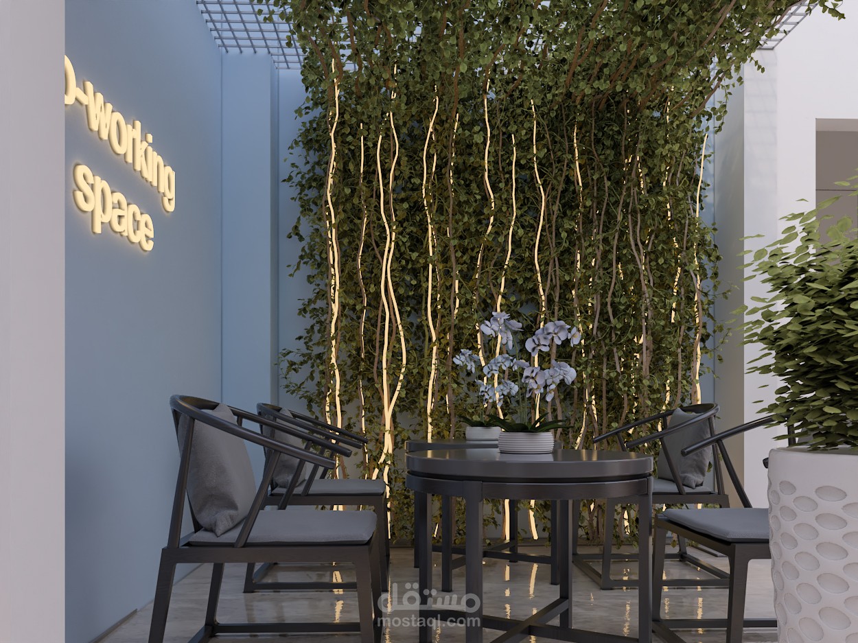 تصميم لانداسكيب court عباره عن Cafe and co-working space