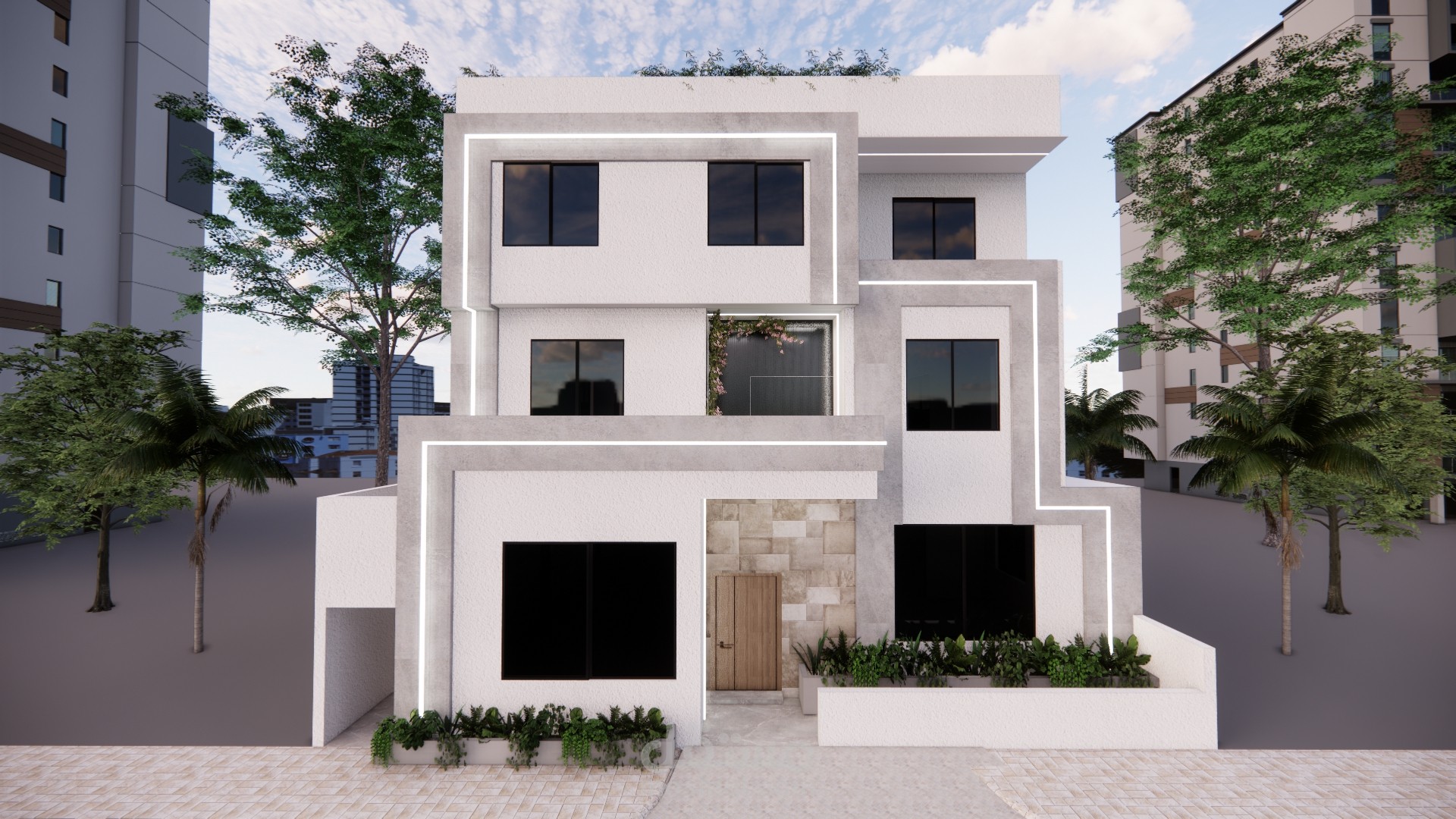 تصميم واجهة خارجية وسطح لفيلا سكنية
