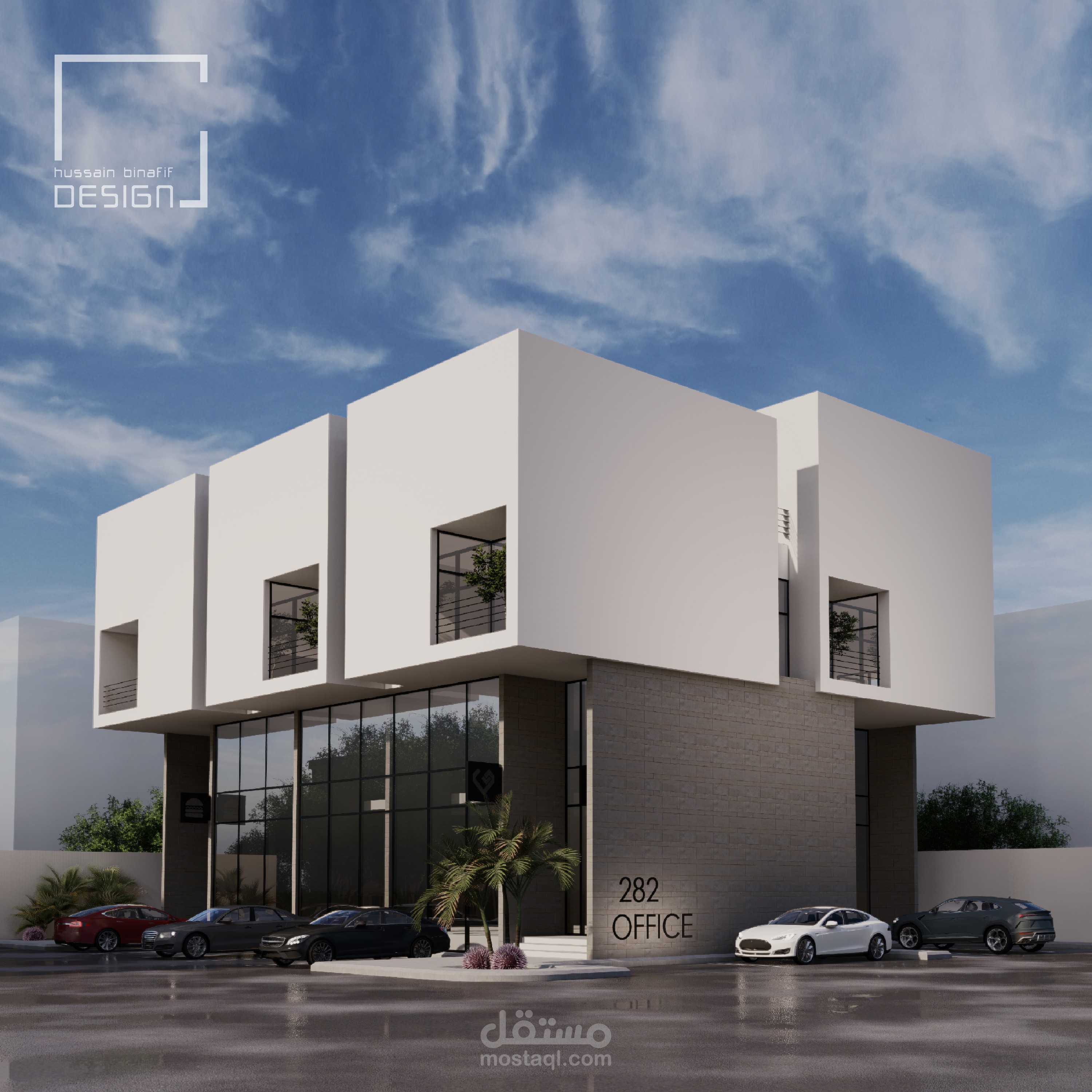 تصميم مبنى مكاتب ومحلات تجارية