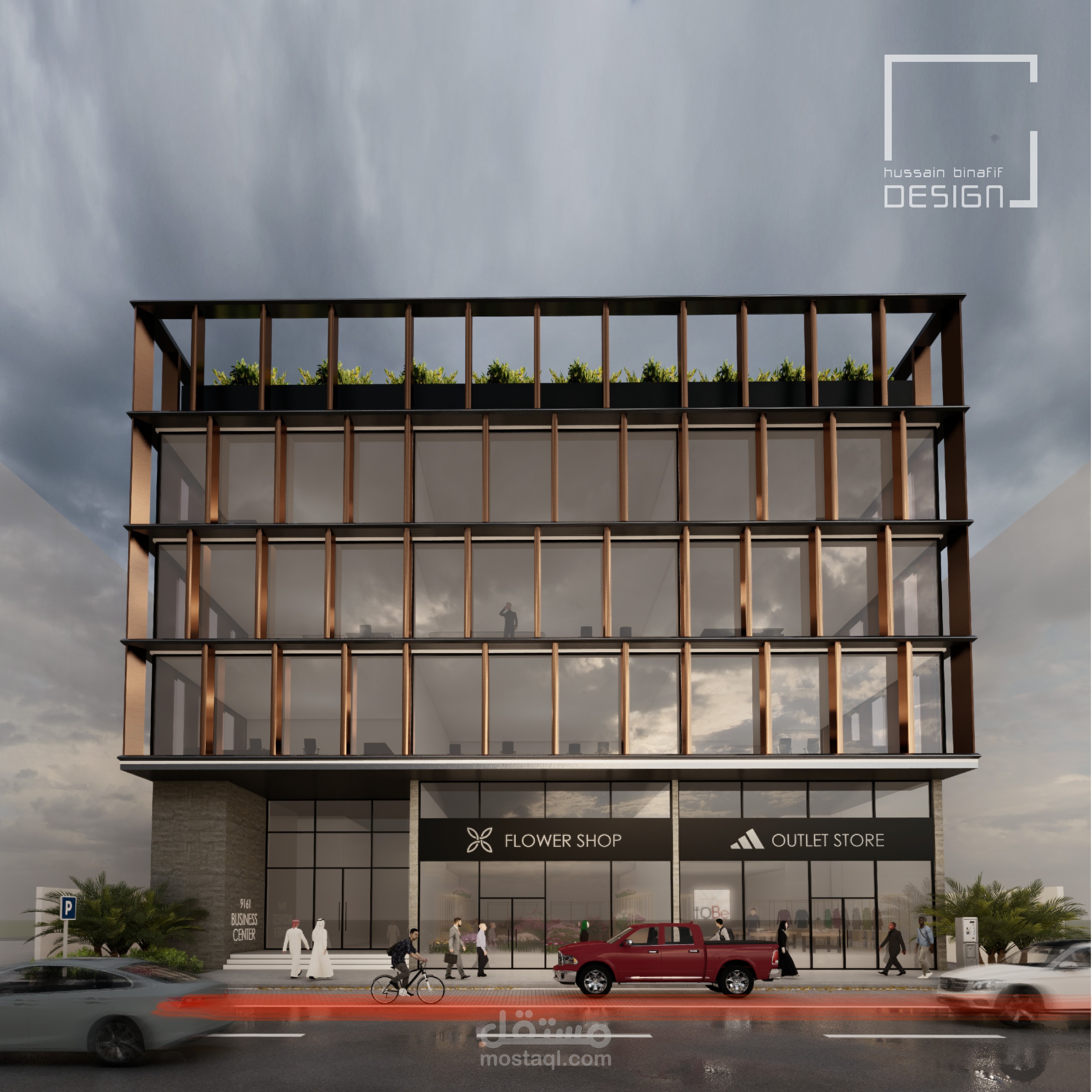 تصميم مبنى مكاتب ومعارض تجارية