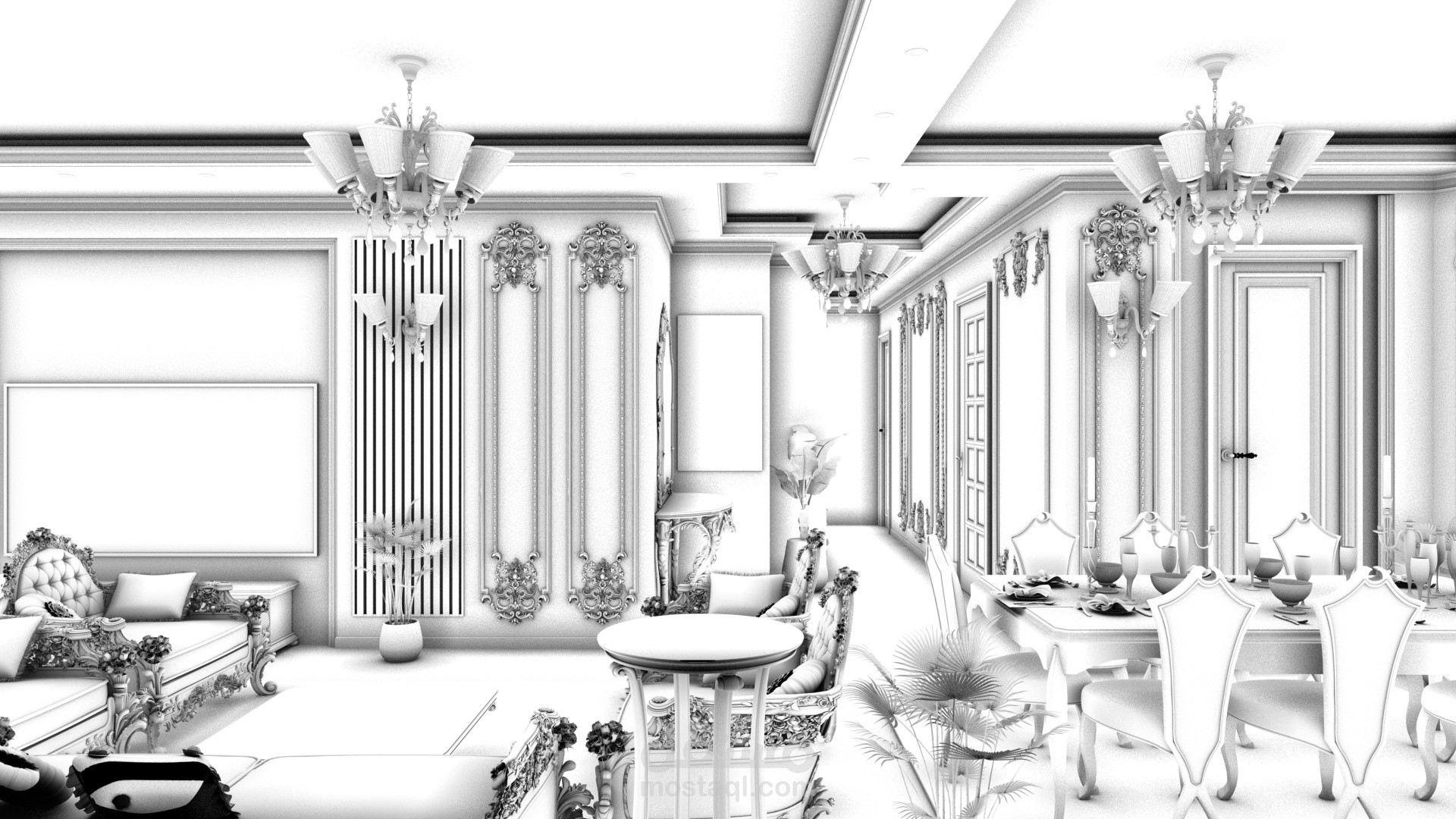 ريسبشن شقة سكنيه بطابع كلاستصميم ريسبشن كلاسيكي فاخر يعكس الفخامة والأناقة