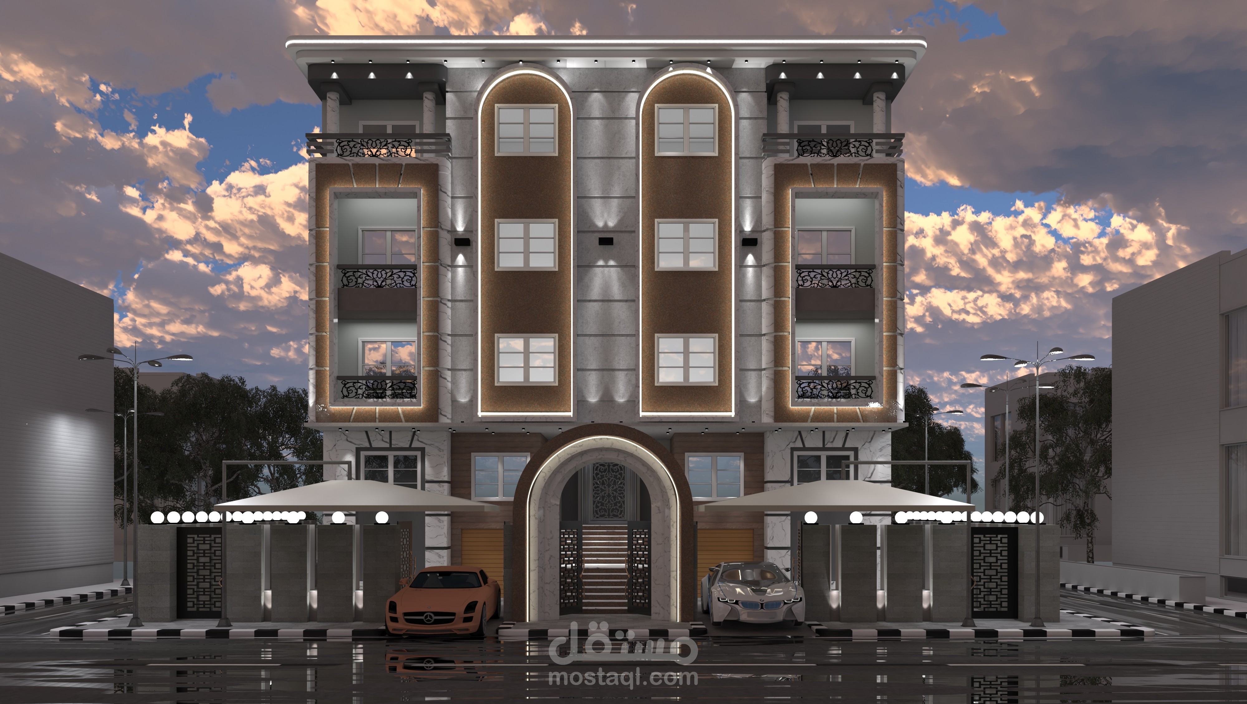 واجهة معمارية لفيلا سكنية بتصميم عصري مميز