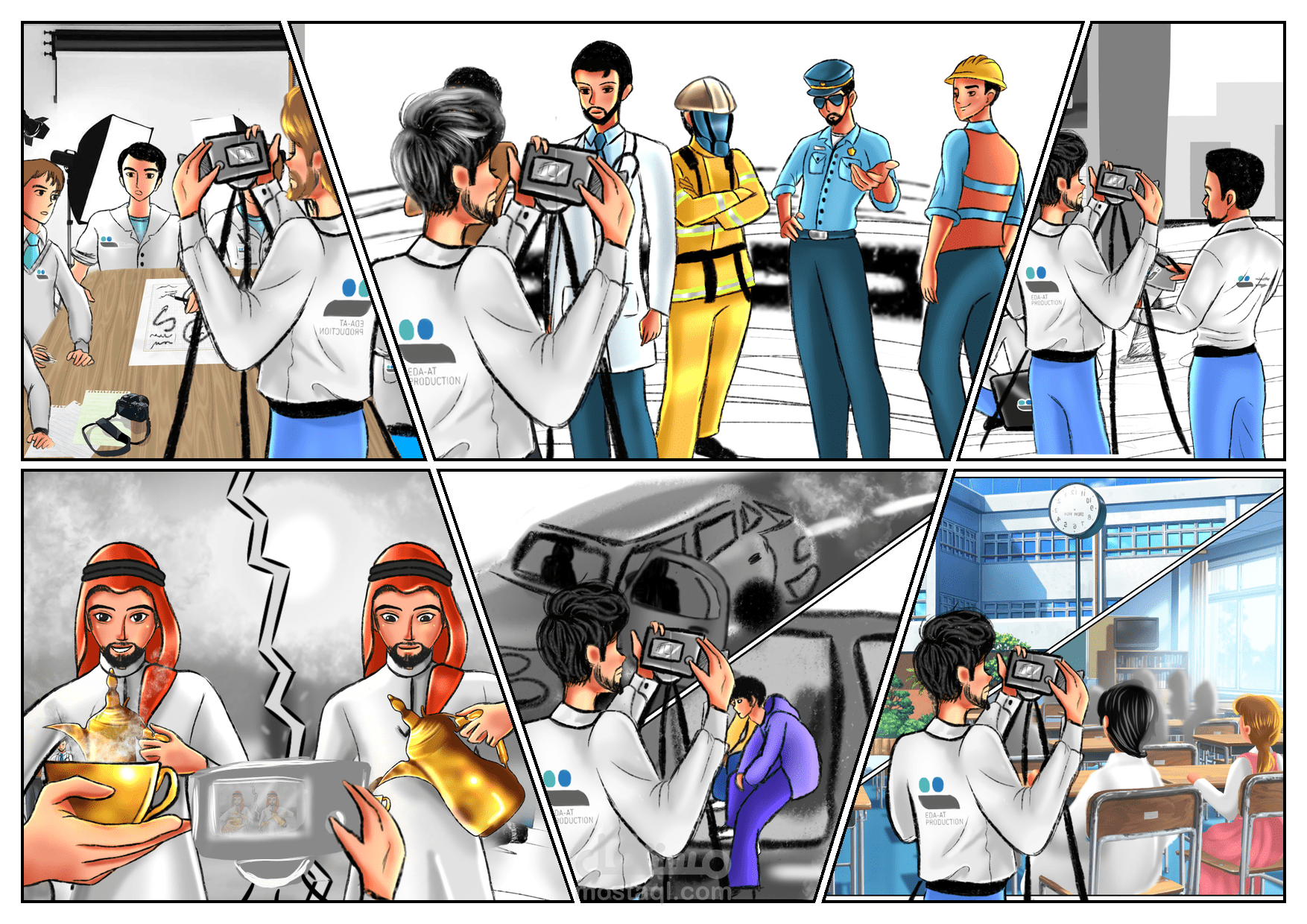 رسم ستوري بورد ملون أو بدون