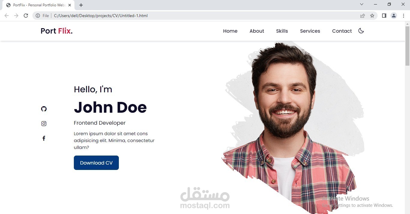 تصميم بورتفوليو احترافي بـ HTML, CSS, و JavaScript