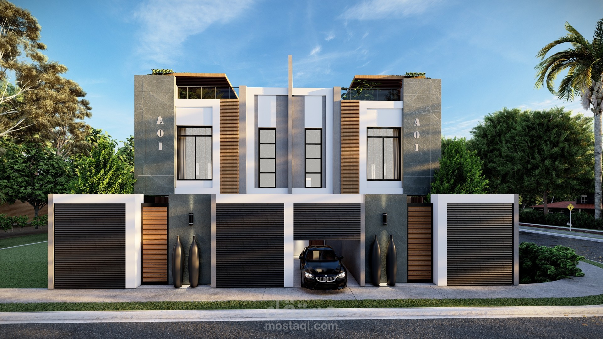 تصميم واجهة خارجيه لفيلتين متلاصقتين