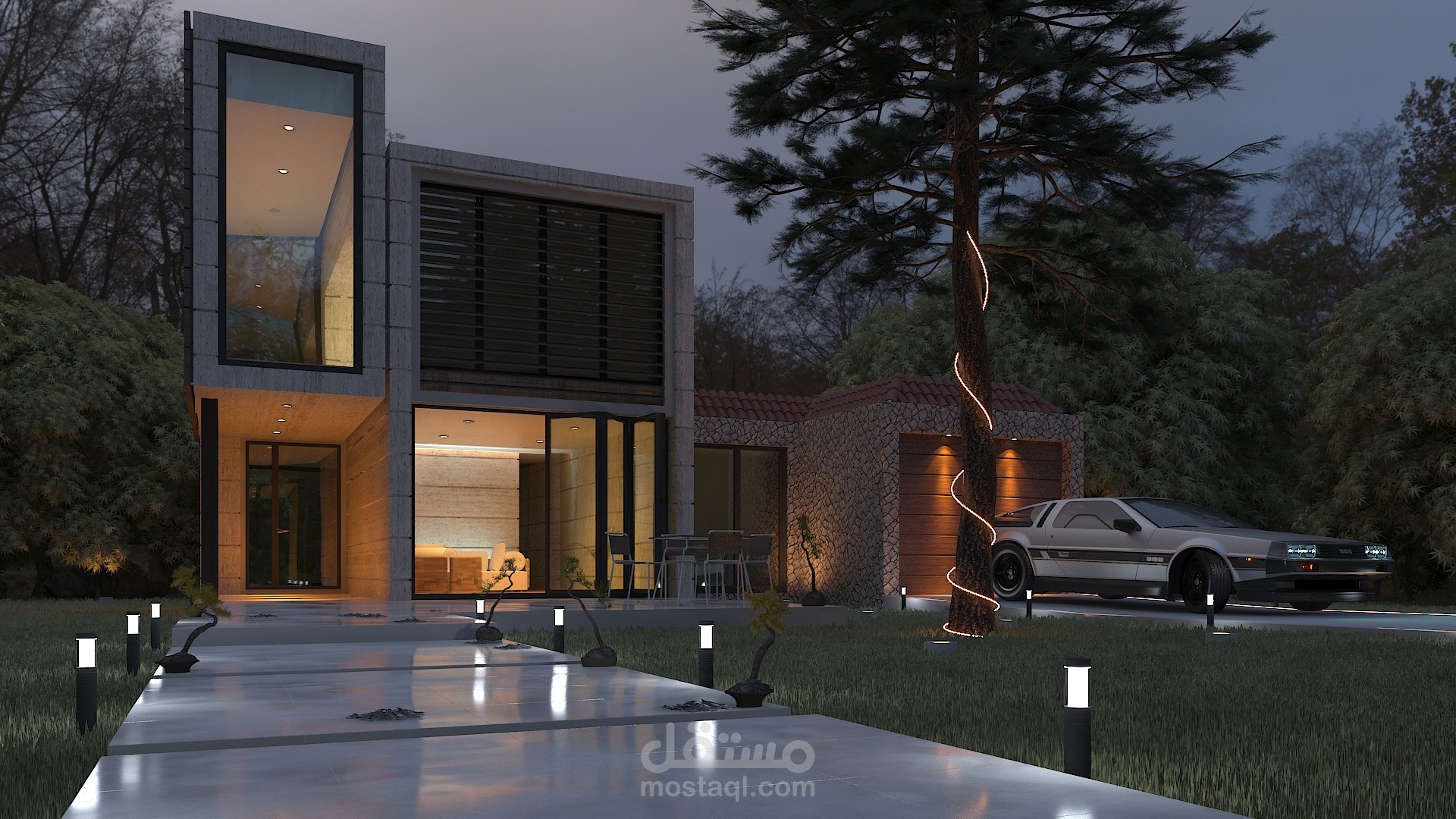 modern villa with landscape